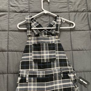 Hot Topic plaid overalls. Never worn before, no damage, nothing wrong with them.